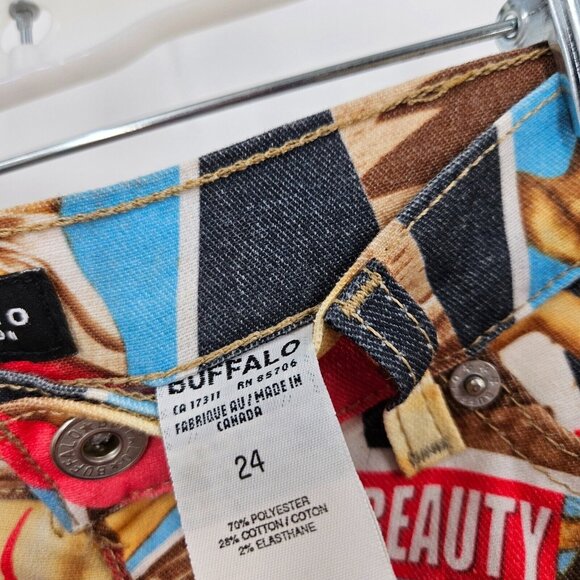 Buffalo Jeans y2k 2000s Pin-up Girl Magazine Printed Retro Cropped Denim Size 24 - Picture 4 of 6